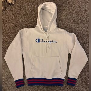 Champion White Reverse Weave Sweatshirt with Blue and Red Details S